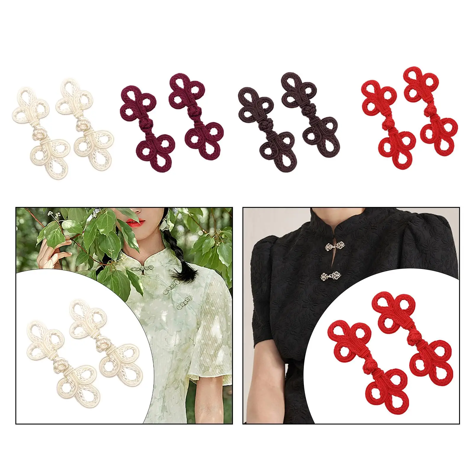 2 Pairs Chinese Knot Frog Buttons Traditional Decorative Chinese Frog Closure Chinese Closure Buttons for Hanfu Coats Sweater