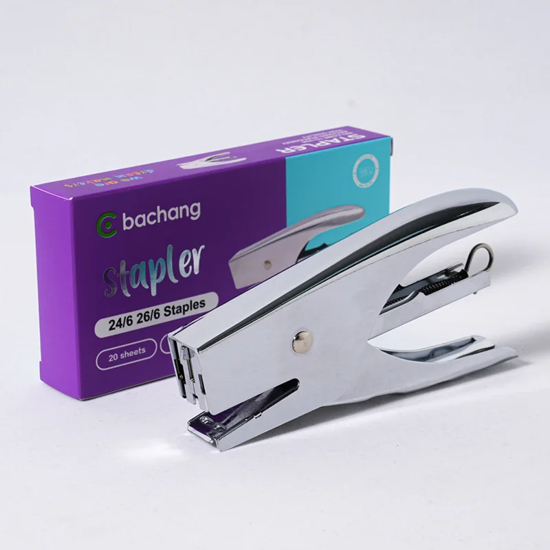 Silver Metal Labor-saving Hand Stapler Simple Binding Machine 24/6 Office Stapler