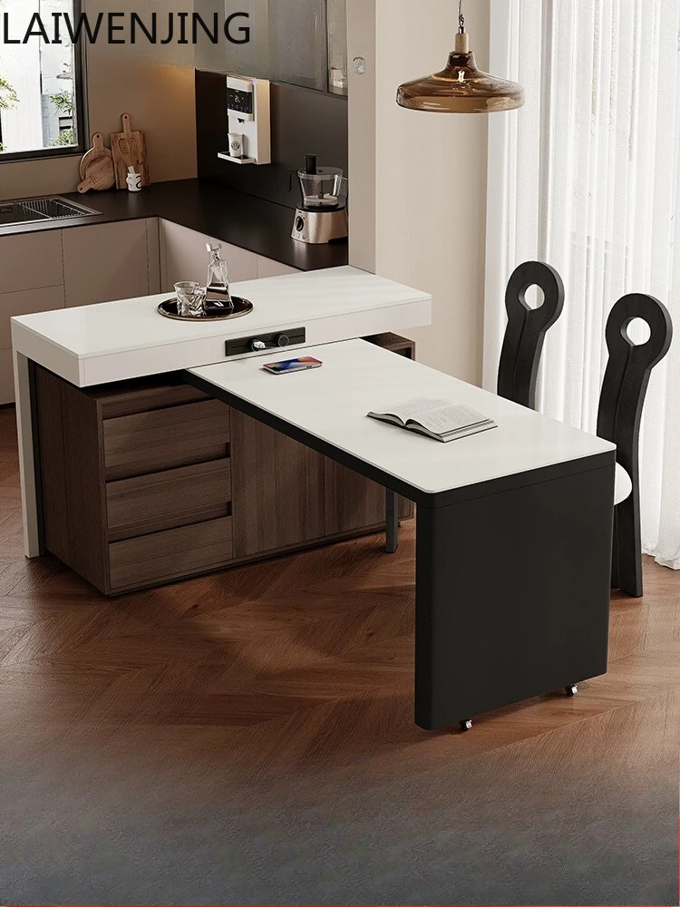 

MJY French retro island table integrated rotatable retractable mid-island rock slab dining table