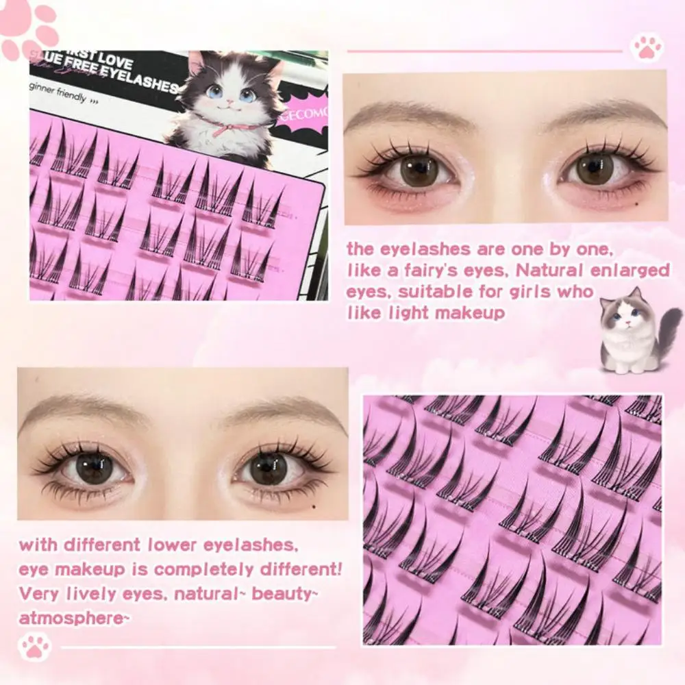 36 Clusters of First Love Glue-free False Eyelashes With Built-in Tweezer 11-13mm Natural Curling Eyelashes For Beginners