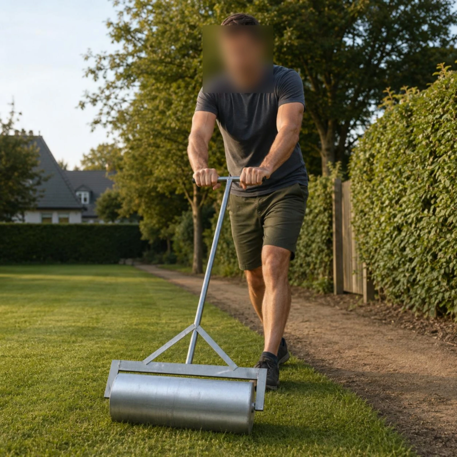 Manual Lawn Roller Cylindrical Steel Lawn Roller Garden Tool Silver Heavy Duty for Soil Leveling - view 5