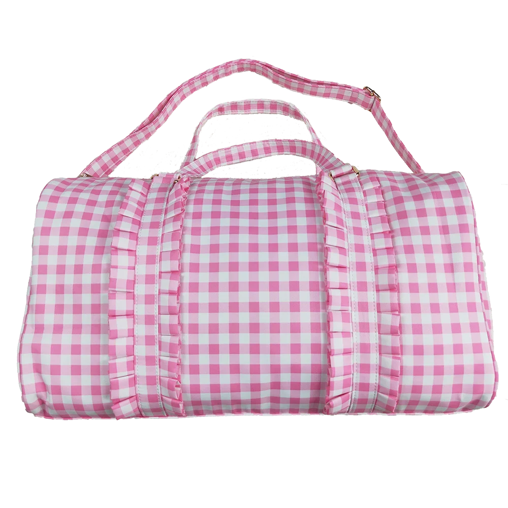 

BA0302Baby Bags Pink plaid ruffle women duffel bag 18.5*11.2*7.9 inches