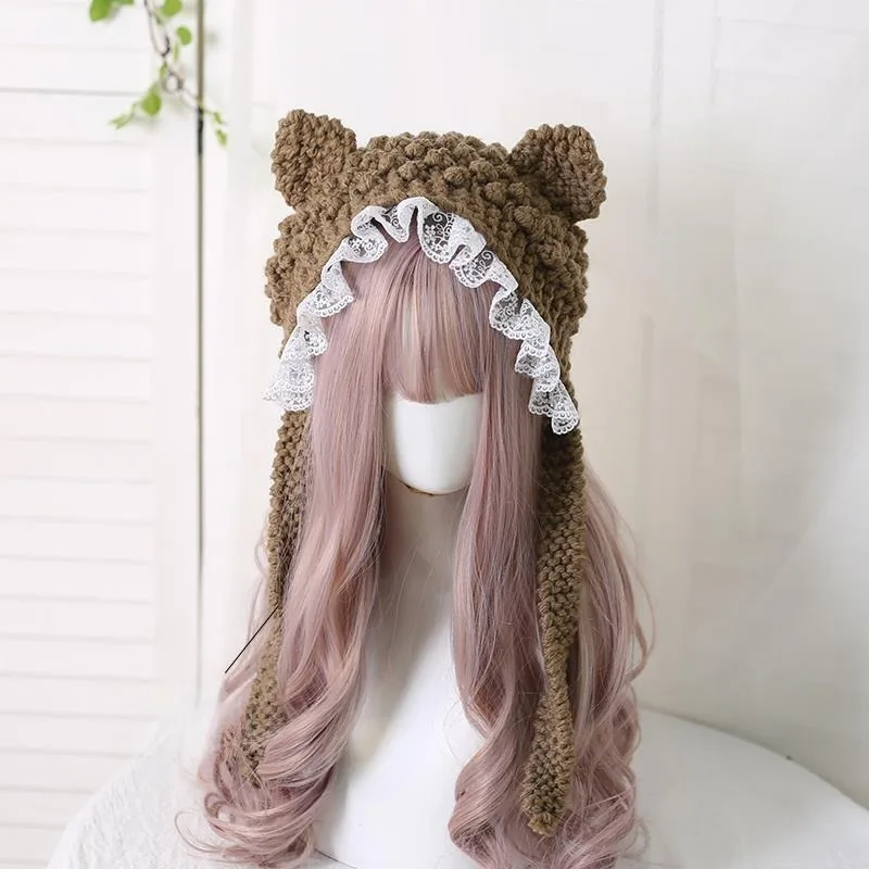 Japanese Soft Sister Sweet Cute Cat Ears Hats Protection Knitted Sweater Hat Y2k Birthday Gift New Autumn and Winter