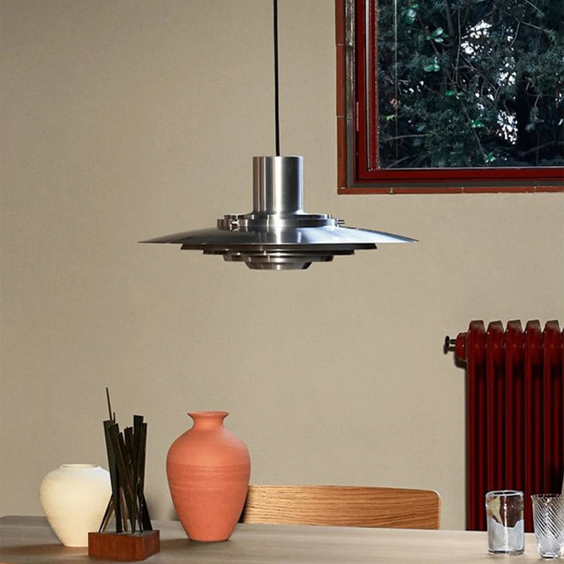 Danish White Silver Aluminium E27 Pendant Lights for Dining Table Kitchen Bar Bedroom Cord Art Design Adjustable Hang Lamp