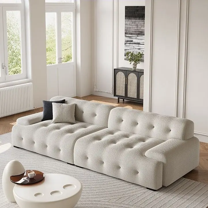 Italia Chesterfield 5D tela elástica diseñador simple pequeño apartamento blanco paquete de sala de estar sofá de fila recta