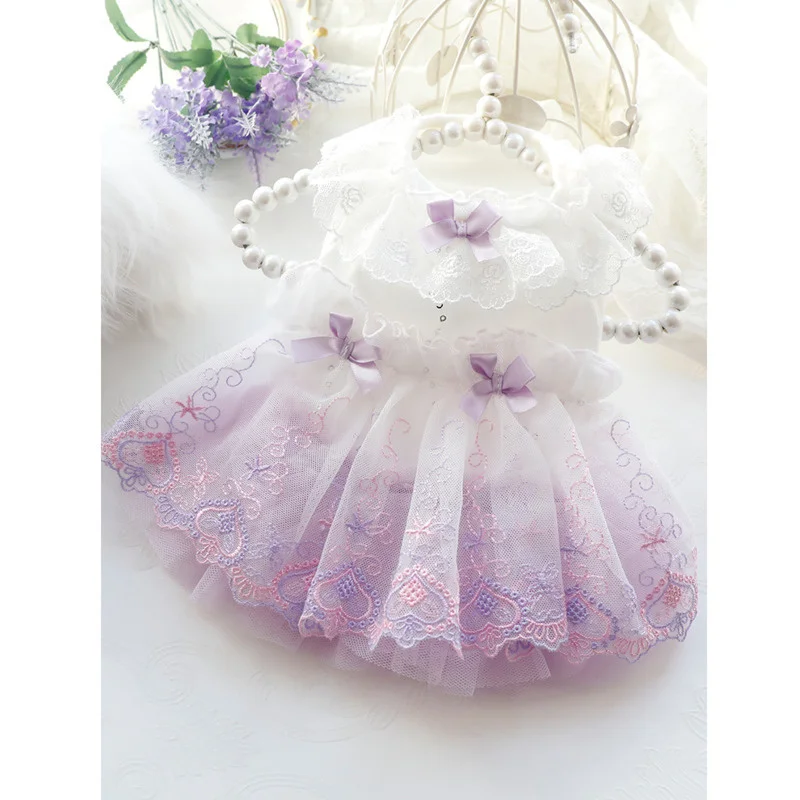 Dog Clothes Spring/Summer Thin Cat Princess Dress Purple Beautiful Wedding Dress Small Dog Teddy Pet Dresses