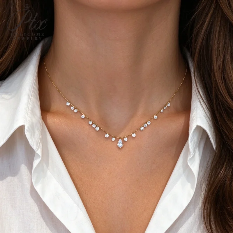 18K Gold Pendant Necklace Lab Grown Diamond DEF VS Water Drop Cut Wedding Chain Stackable Gifts Elegant Charms Holycome Jewelry