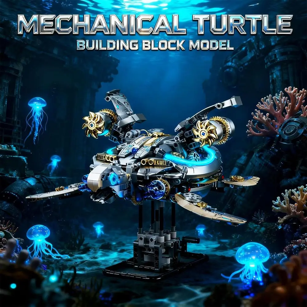 Bloques de construcción de tortuga mecánica de doble potencia con manivela y motor, kit educativo estilo Steampunk para adultos, adolescentes y aficionados