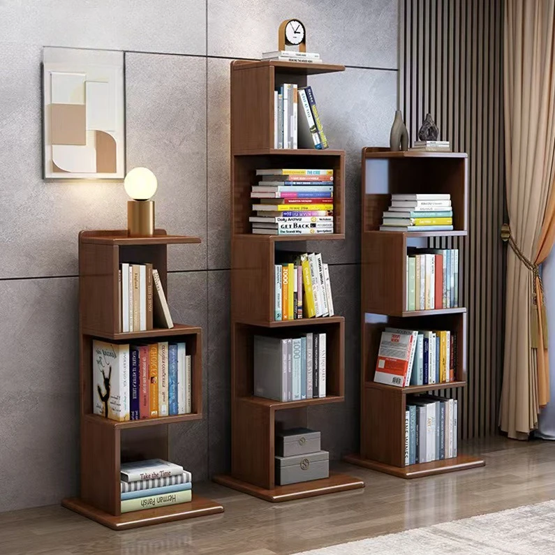 Rubber wood solid wood bookshelf creative floor-to-ceiling multi-layer storage shelf household study corner bookcase