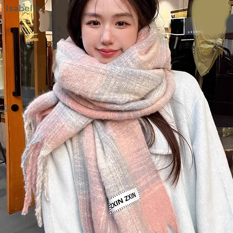 

♥ ♥ ♥ Зимний корейский стиль с классической клетчатой утолщенной студенческой длинной шаль для влюбленных шеи, утолщенной для сохранения тепла