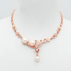 585 purple gold pearl neckalce for woman plated 14K rose gold light luxury crystal elegant and romantic wedding dinner jewelry