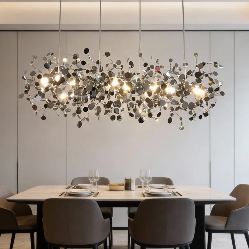 Modern simple clothing store decoration design leaf disc stainless steel chandelier restaurant bar window chandelier lamp