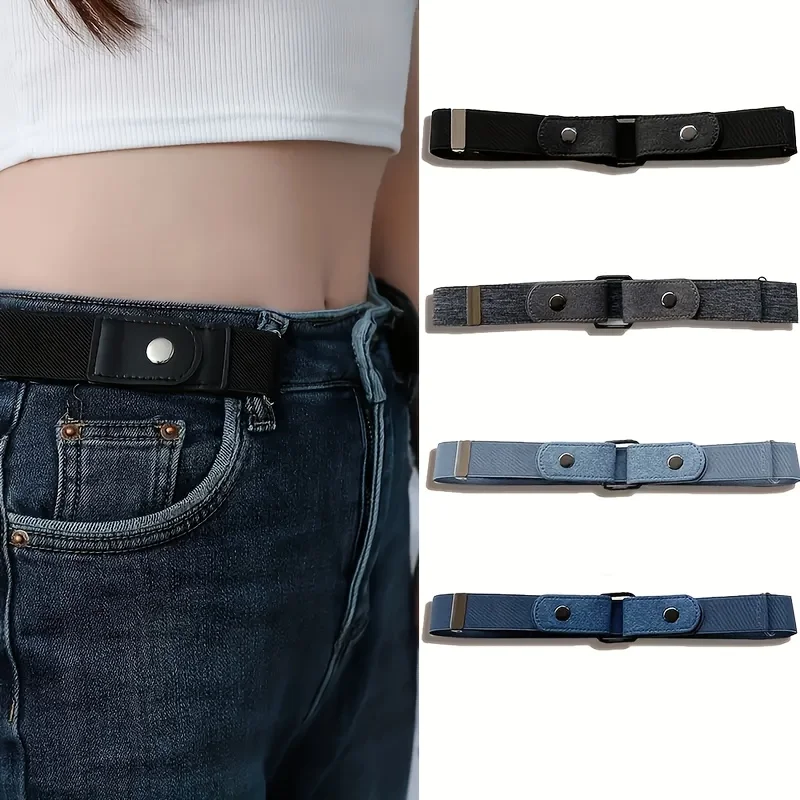 1/2/4Pcs Adjustable Elastic Invisible Waist Belt Buckle Free for Unisex Jeans Casual Comfortable Durable Non Slip Easy Wear