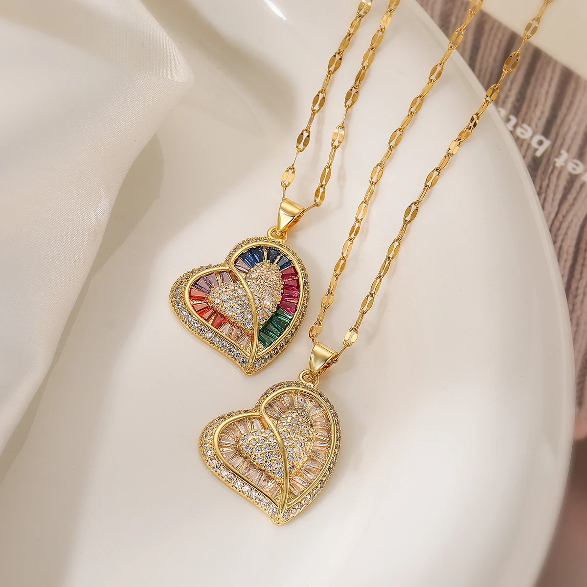 NEWBUY Brand Hot Sale Heart Pendant Necklaces For Women Girl AAA Cubic Zirconia Inlay Copper Wedding Jewelry