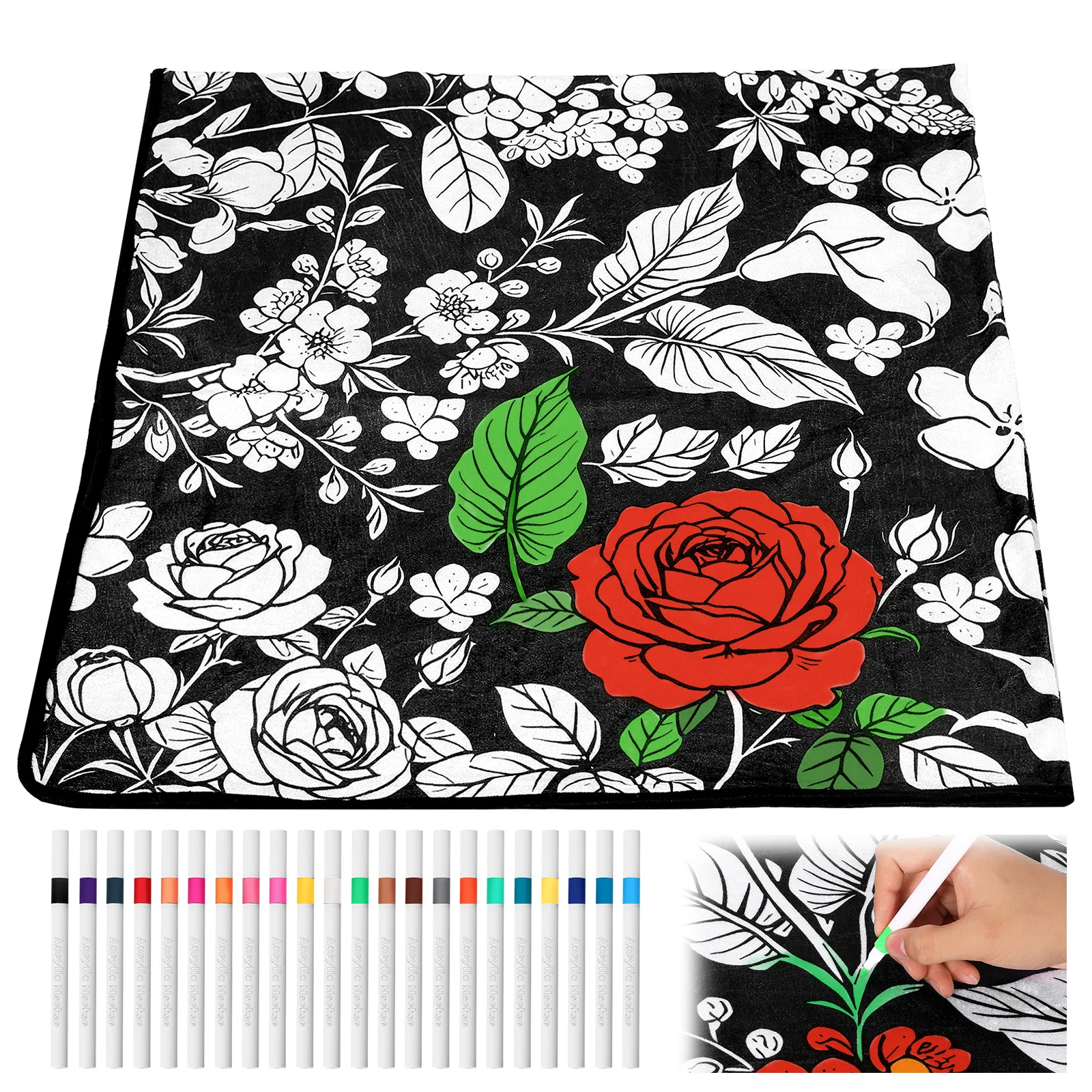 DIY Coloring Blanket with 24 Colored Markers Creative Personalization pattern blanket Stress Relief Unique Paint art Decor Gift