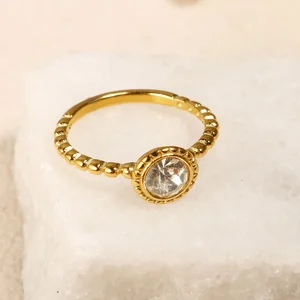 Personalidad Bodas redondas Banda de anillo Pequeño circón transparente de cristal impermeable anillos de oro de acero inoxidable joyería granular fina granular 10 mejores cristales de ventas pequeñas - №7