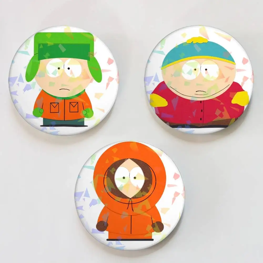 Cartoon S-SoUtH-H P-PaRk-K Round Badge Lapel Pins for Backpacks Briefcase Laser Brooch Clothes Gifts