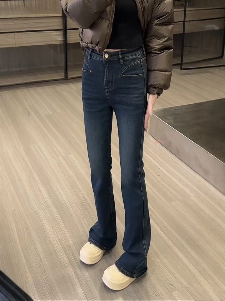 

Шикарные женские эластичные облегающие узкие прямые джинсы больших размеров, Новое поступление весны, модные универсальные утягивающие расклешенные брюки