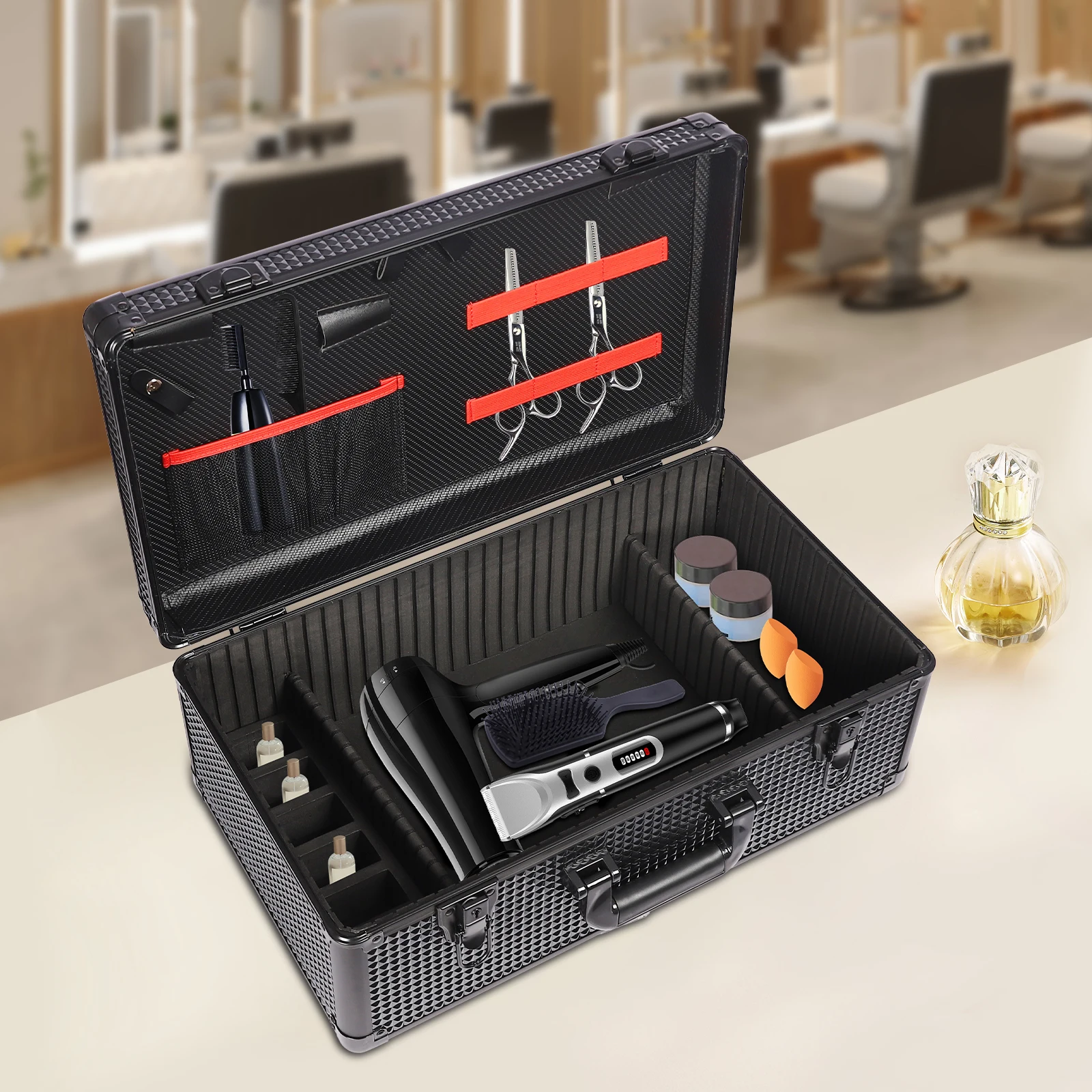 Professional Barber Case 47*19*26cm Barber Makeup Supplies Case10kg Load Capacityy Barber Tool Organizer Case for Storing Barber Supplies In Hair Salons/Beauty Salons