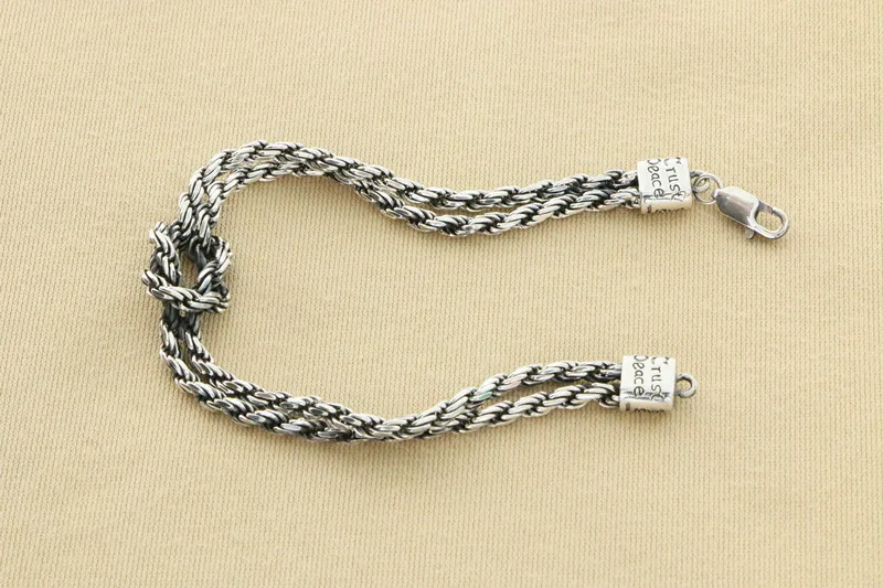 Sterling silver concentric knot hemp rope bracelet men and women's personality Thai silver small accessories Handmade China-Chic