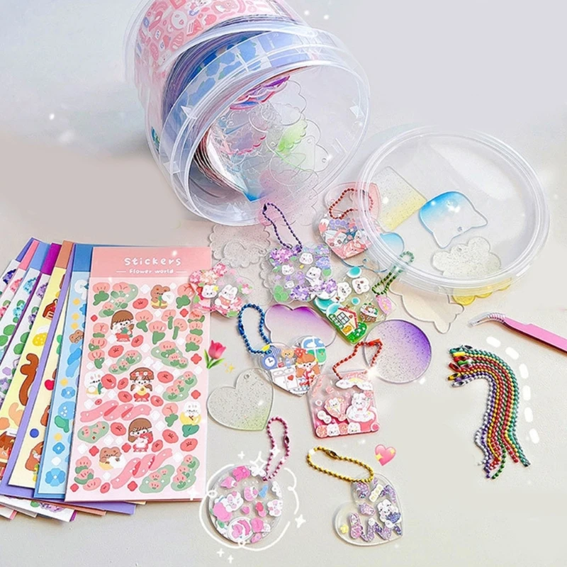 Lovely Sticker Pack for Student Handmade Cartoon Stickers with Keychain Blanks