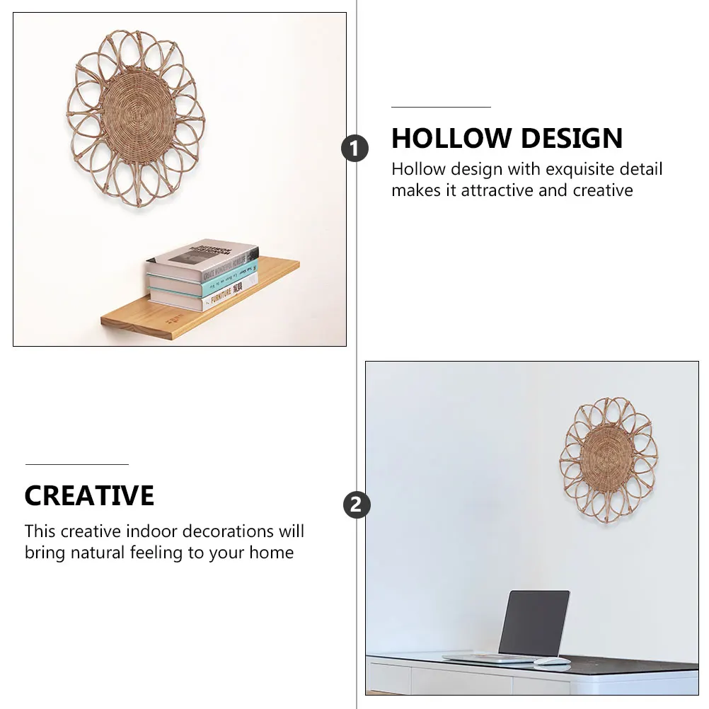 

Ornament Round Woven Hanger Decoration Office Flower Wall Rattan Outdoor Flowers