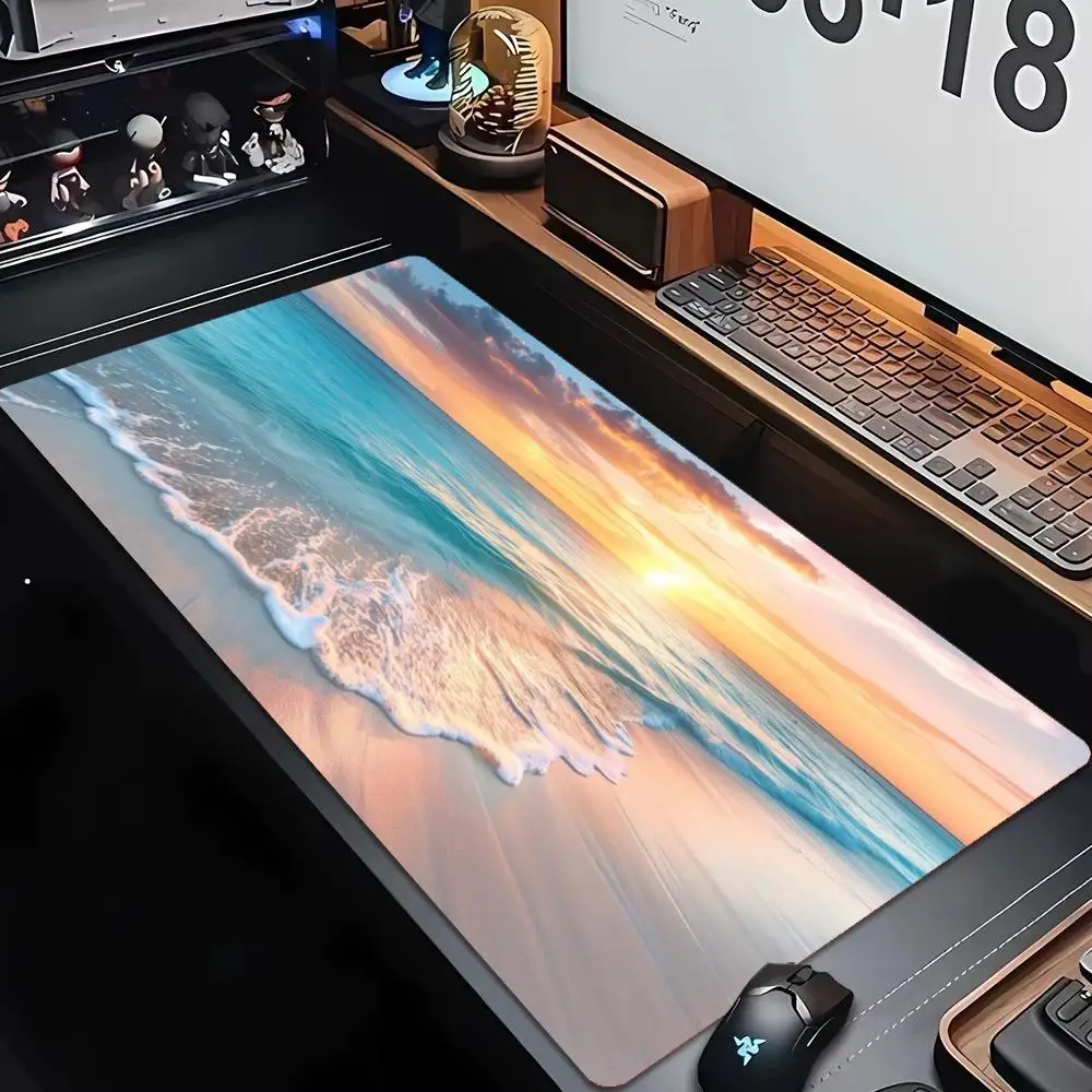 Tropical Beach Sunset Ocean Palm XXL Gaming Mouse Pad Overlock Stitched Deskmat Non-Slip Rubber Keyboard Mat Office Gamer Pad
