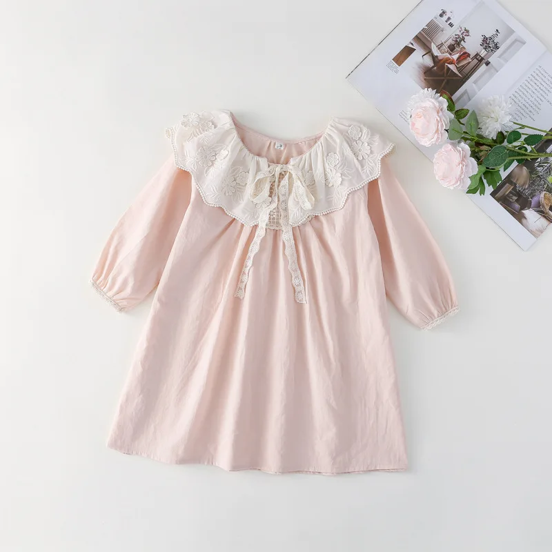 Girls Dress 2026 Spring and Summer New Childrens Clothes Girls Baby Lace Collar Loose Foreign Style Princess Dress Simple