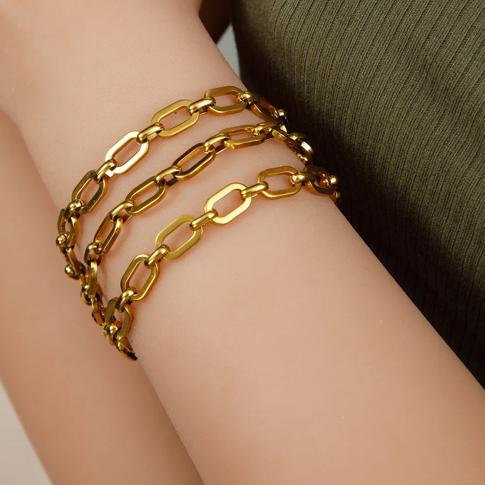 Trendy 18k Gold Plated Waterproof Non Tarnish Three Layer Woven Chain Bracelet for Women Jewelry