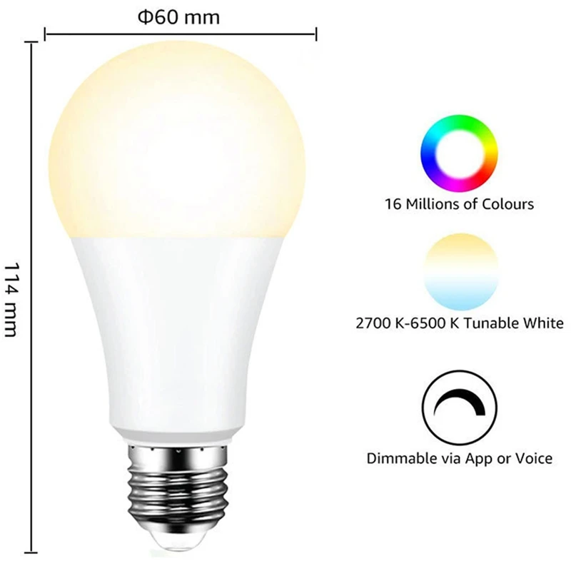 Tuya Zigbee สมาร์ทไฟ LED 15W E27 สมาร์ทหลอดไฟควบคุมเสียงหลอดไฟใช้งานร่วมกับ Alexa และ Google Home หรี่แสงได้