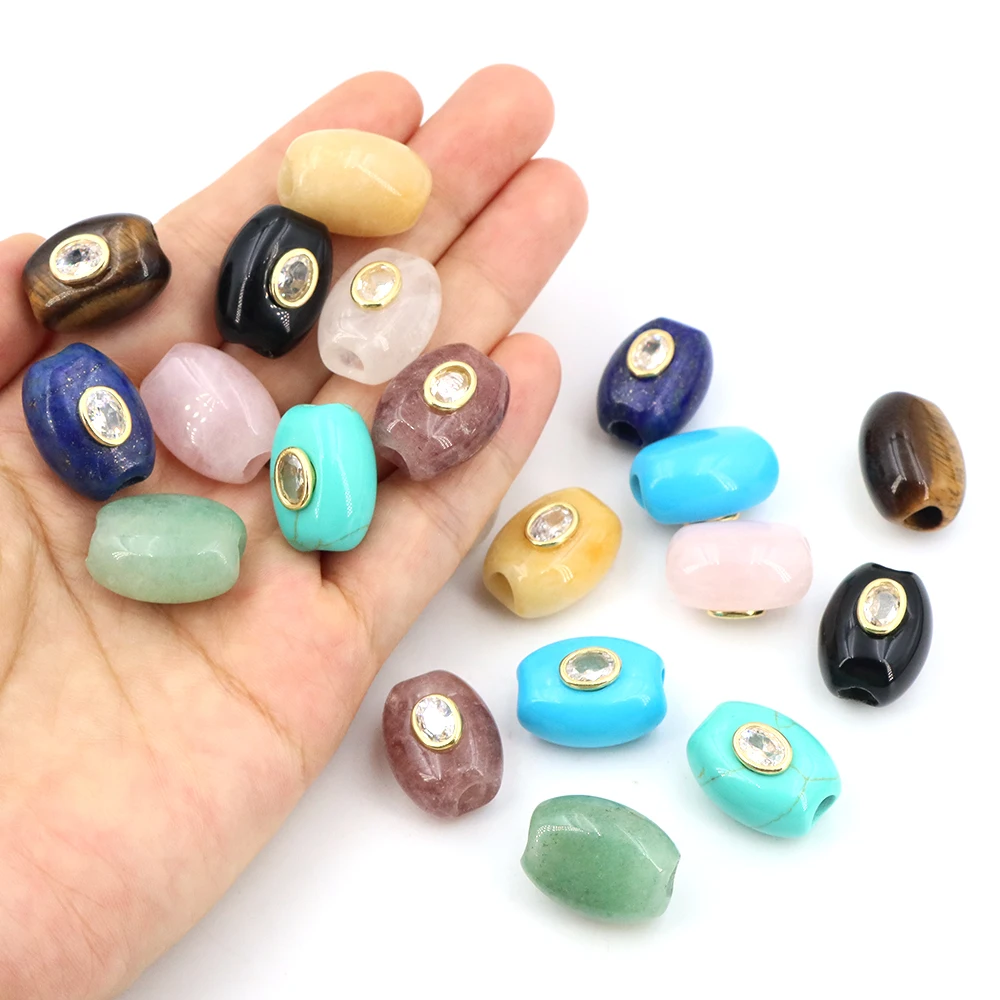Natural Stone Big Hole Flat Bucket Bead with Zircon Healing Crystal For Jewelry Making Diy Bracelet Handmade Jewelry Accessory