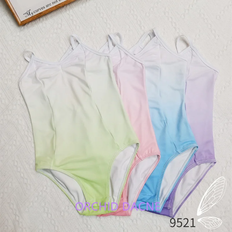 Hot Sale Breathable Kids Girls Children Ombre Colors 2 Layers Spandex Camisole Mesh Gymnastics Ballet Leotards Dance Wear Skirt