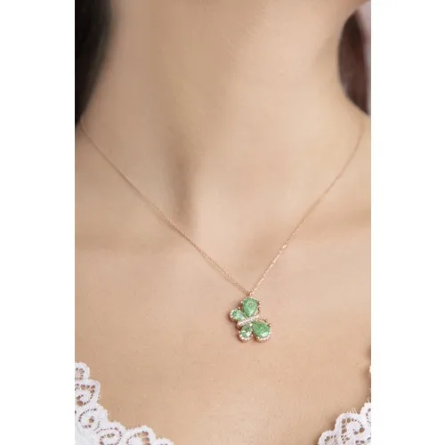 Elika Silver Green Drop Cubic Zirconia Butterfly Pattern 925 Sterling Silver Necklace