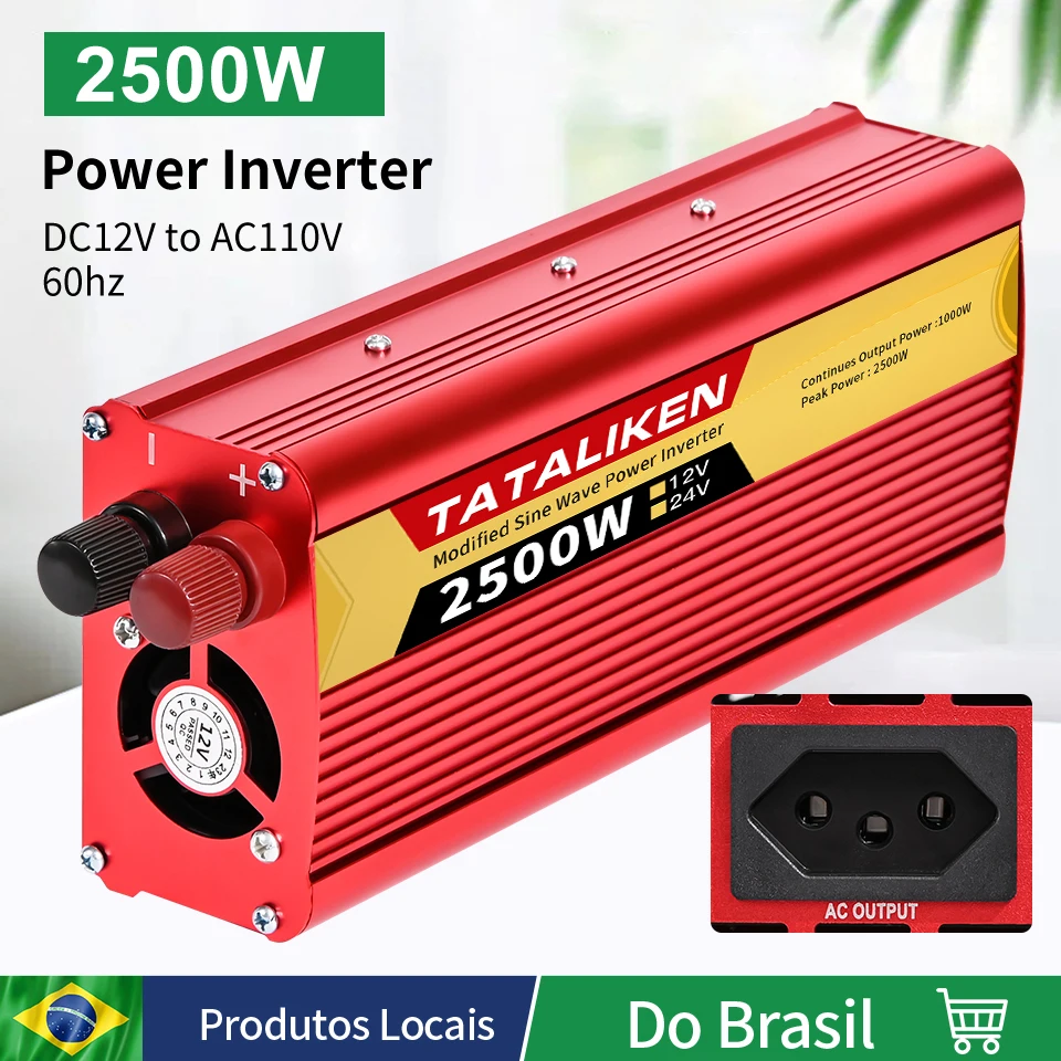 2500W Car Power Inverter, DC 12V to 110V/220V 60HZ AC Car Laptop Charger Fast Charger Converter with Dual USB Ports