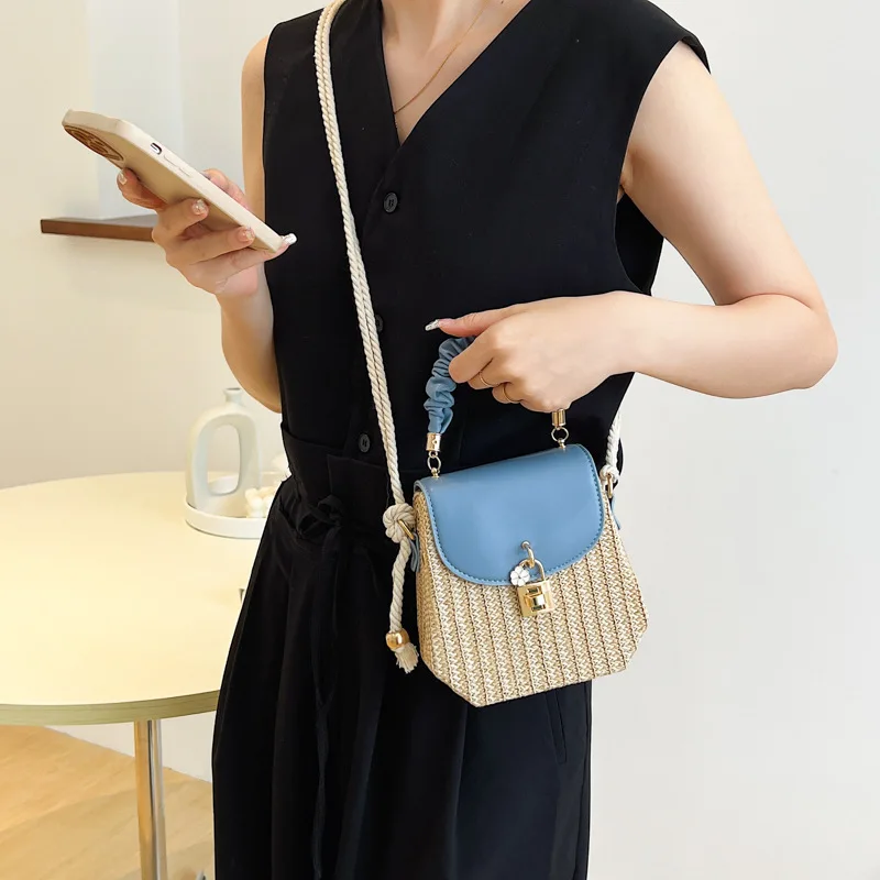 Fashion Rattan Shoulder Bags Women\'s Designer Handbags Luxury Wicker Woven Crossbody Bag Summer Beach Straw Bag Lady Small Totes