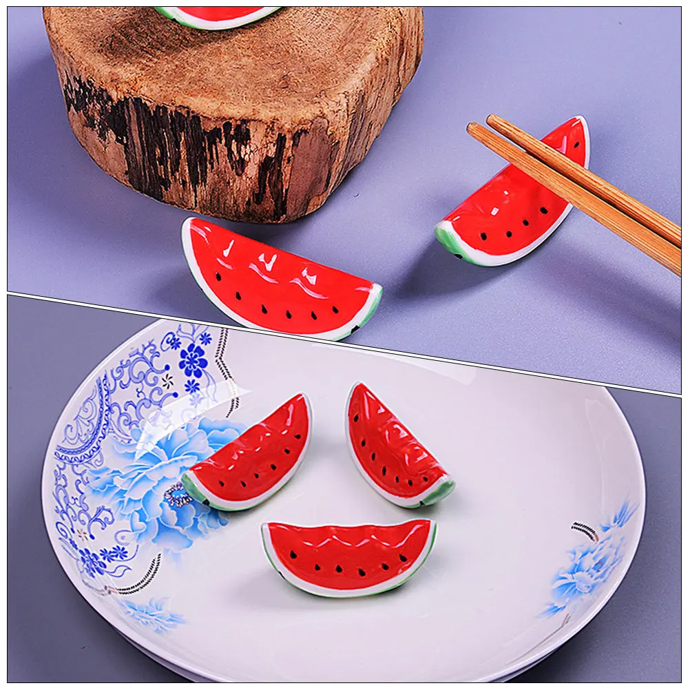 3Pcs Creative Watermelon Shape Chopstick Holder Ceramic Spoon Chopstick Rest Cute Fork Holder Desktop Cutlery Rest