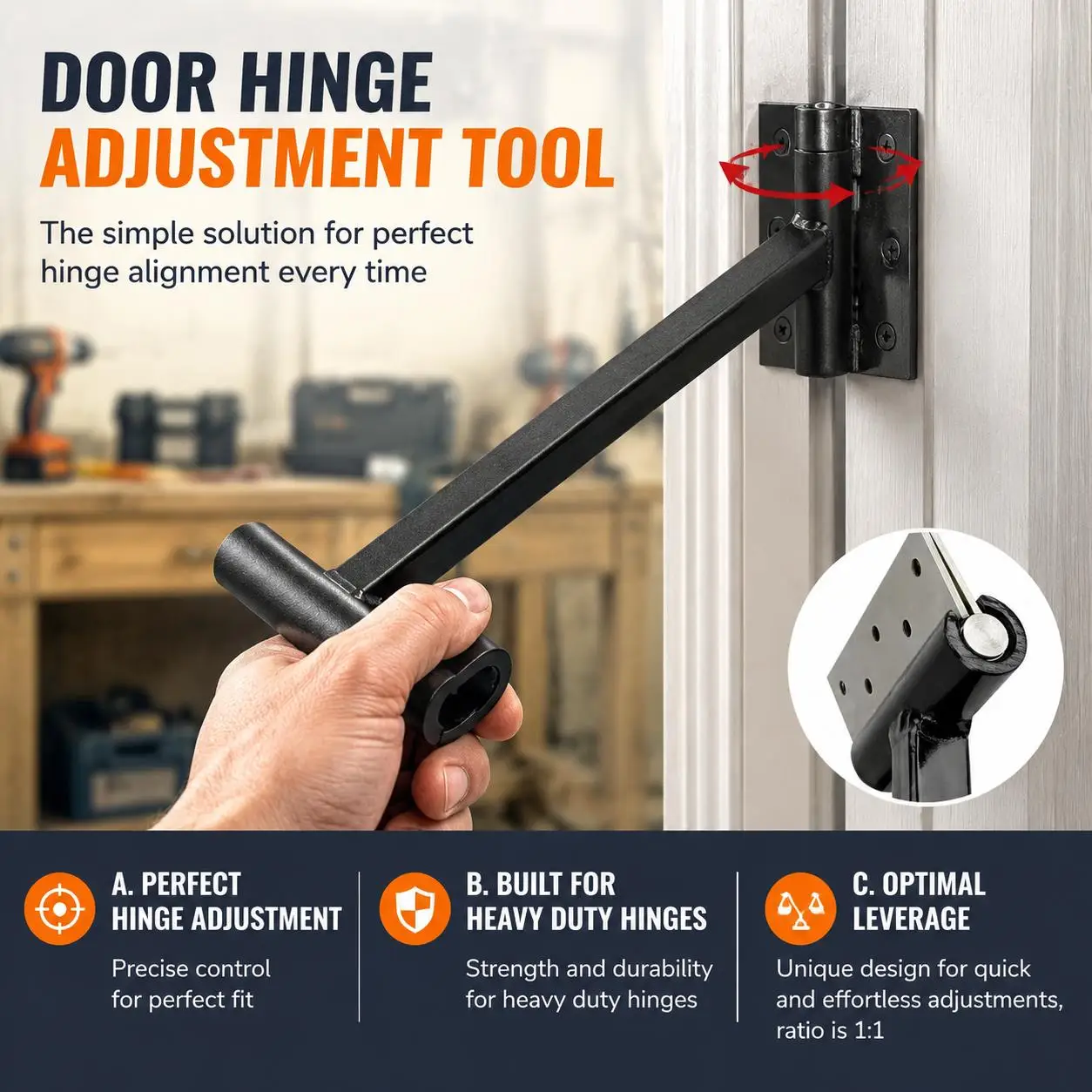 Multifunctional Professional Heavy Duty Door Hinge Adjustment Tool 134 180 Degree Commercial Hinge Gap Wrench for Fire Security Cleanroom Doors Repair High Carbon Steel Alignment Spanner Door Fixing Hardware Tools