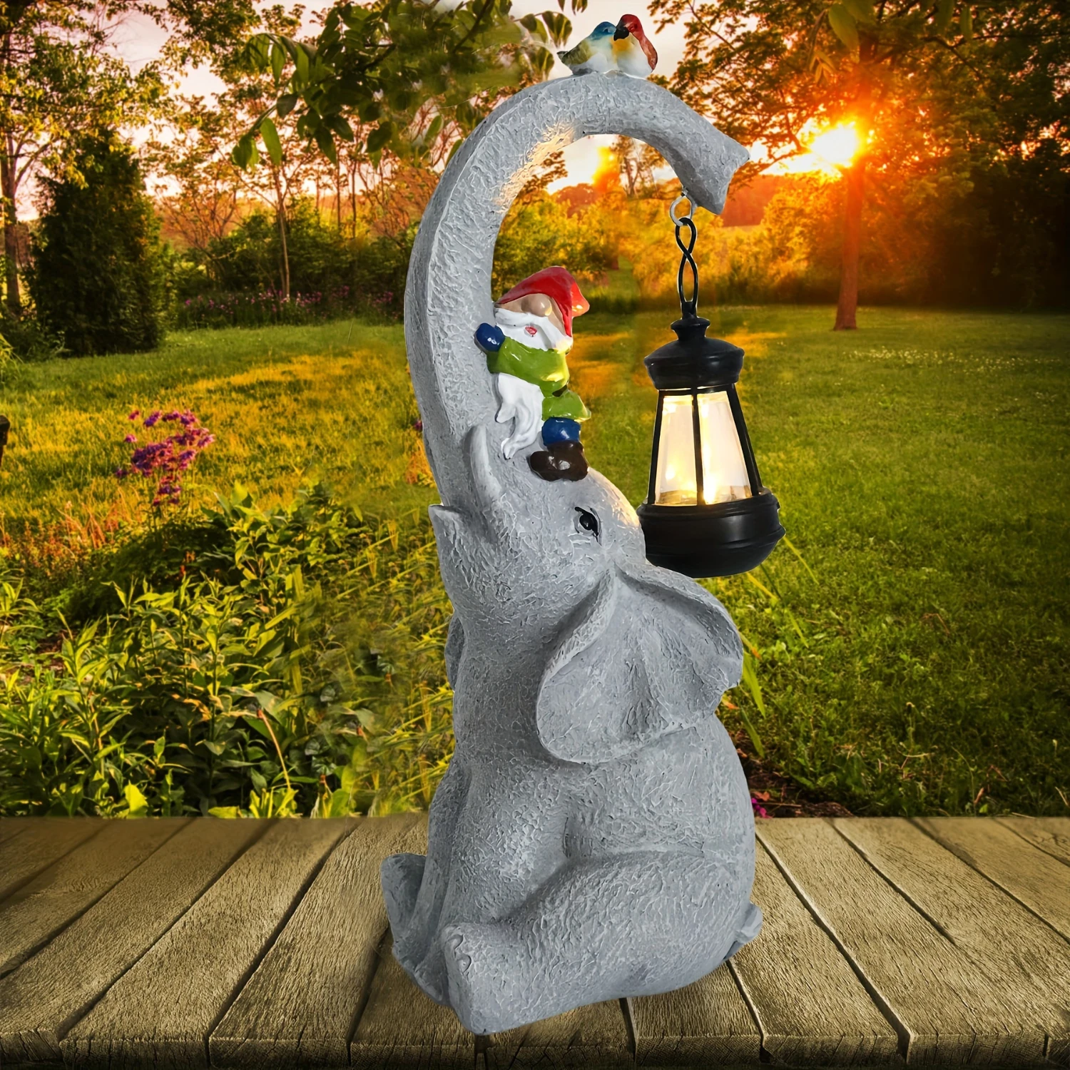 

Solar Garden Elephant Statue Lamp - Durable Resin with Energy-Efficient LED Lights - Perfect Outdoor Decoration for Lawn, Patio