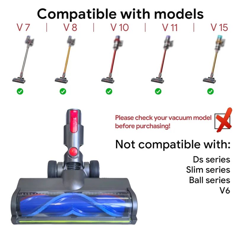 Voor Dyson V7 V8 V10 V11 V15 Stofzuigers Onderdelen Met Groene LED Verlichting Voor Hardhouten Vloer V-vorm Borstel Roller borstel-A58E