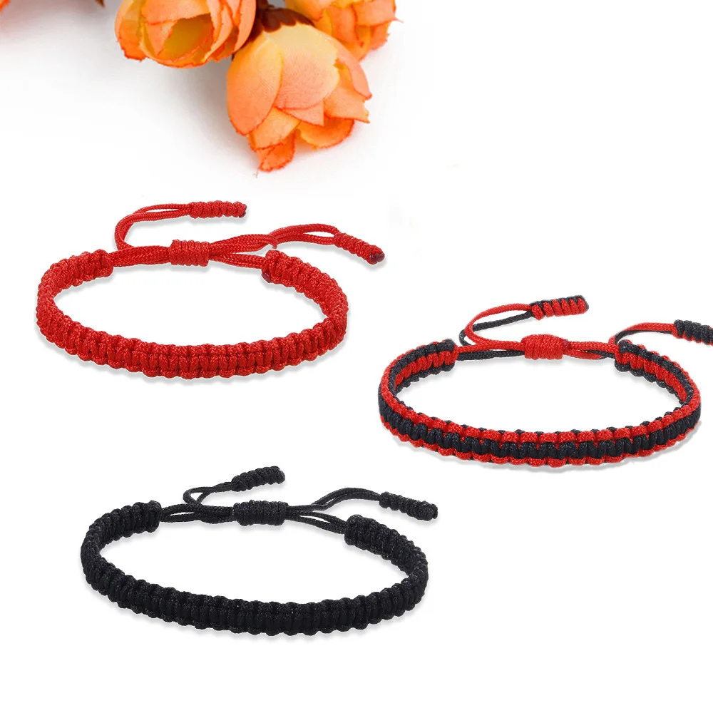 Bracelets tressés faits à la main pour femmes, corde tissée rouge et noire, nœuds réglables, Bracelet de poignet pour hommes, bijoux d'amitié