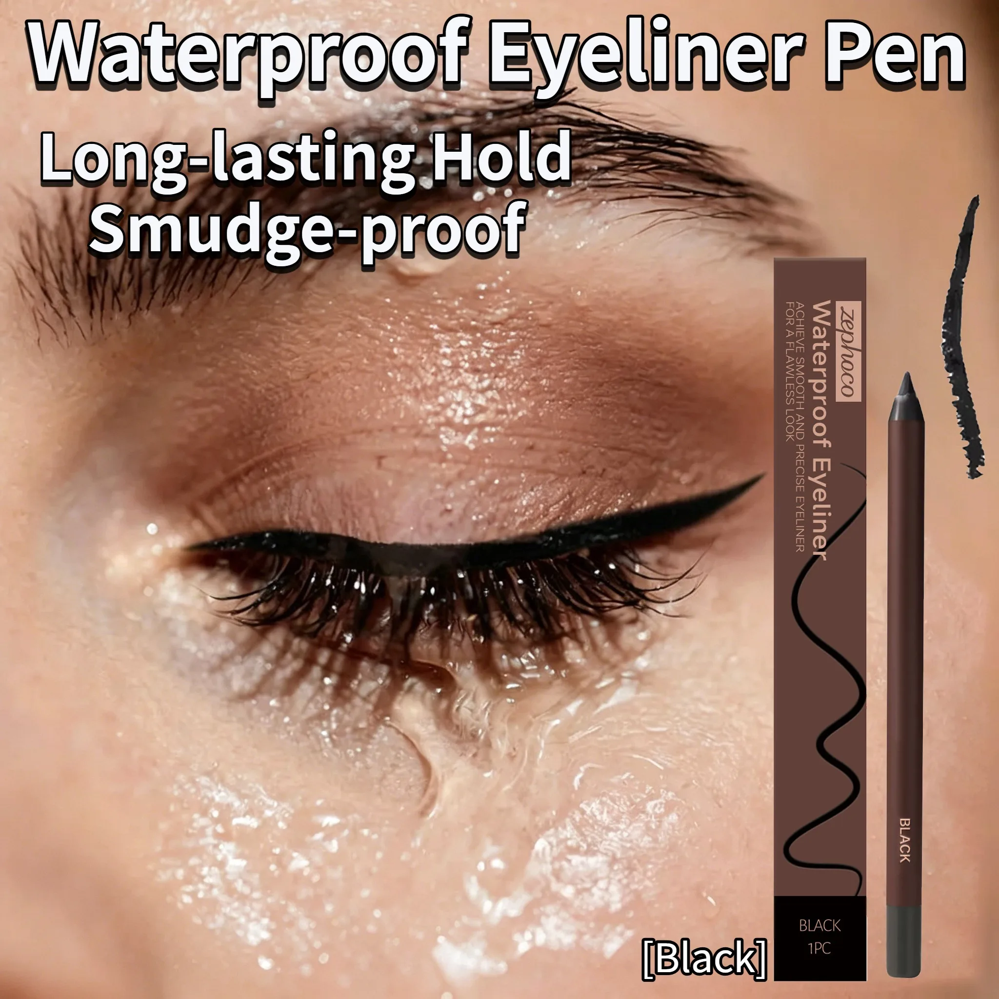 24H Waterproof Eyeliner Pen Smudge-Proof Intense Black Long-Wearing Matte Finish Ultra-Smooth Glide For Oily Lids Hooded Eyes
