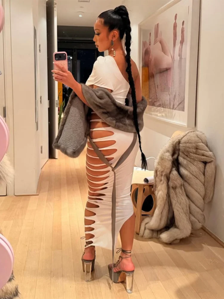 

Элегантное облегающее платье с вырезами и одним открытым плечом, А-силуэт, с поясом, однотонное, модель 2026, для светских мероприятий