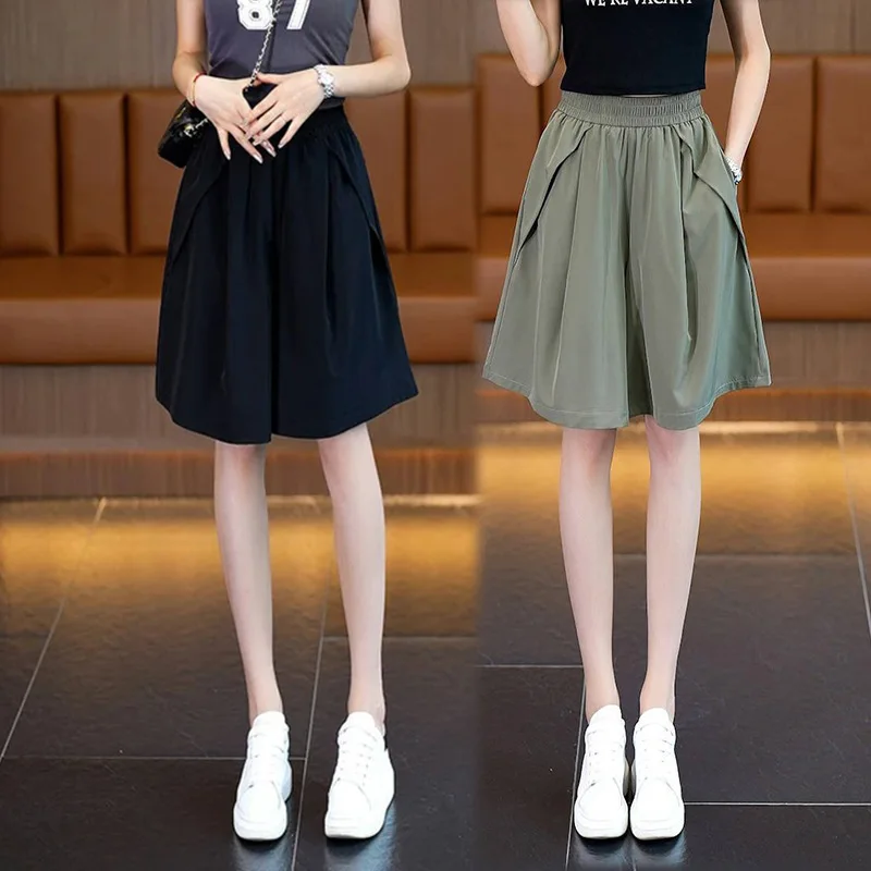 

Удобные быстросохнущие брюки-юбки для женщин, летние миниатюрные повседневные эластичные свободные шорты с высокой талией для похудения