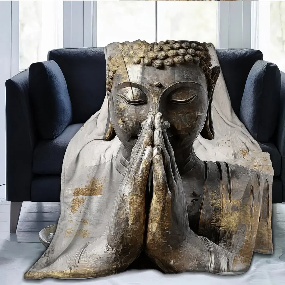 serene Buddha in meditation posture Flannel printed blanket suitable for all seasons suitable for living room office sofa travel