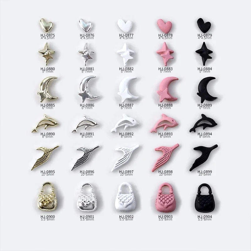 20PCS 3D Metal Dolphin Nail Art Charms Moon Star Love Heart Accessories Parts For Nails Decoration Supplies Manicure Material