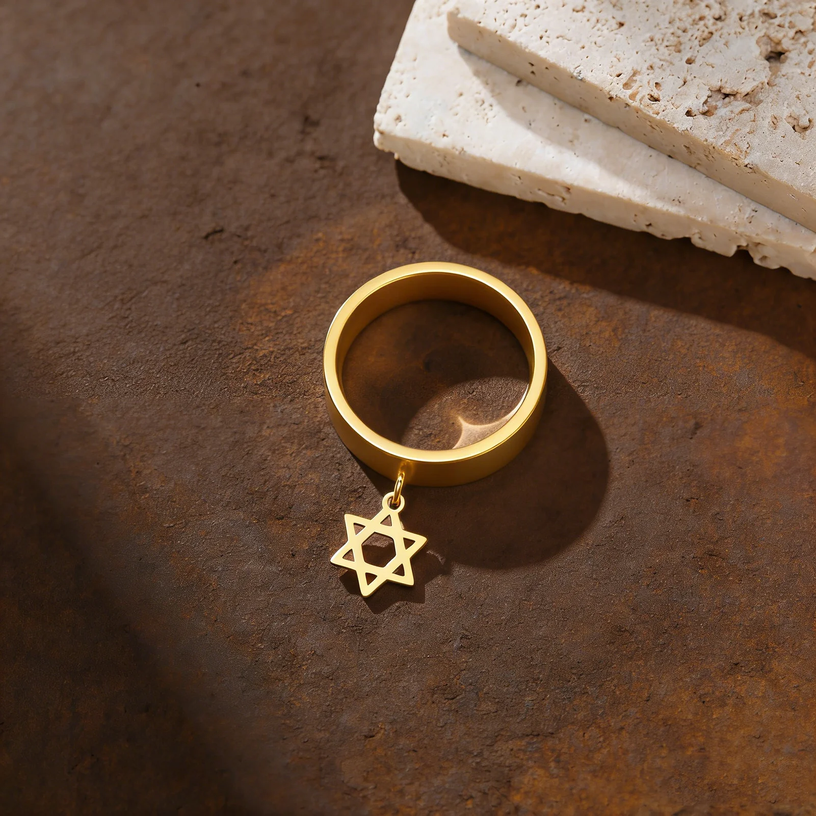 1PC Star of David Dangle Charm Rings Stainless Steel Minimalist Religious Jewelry Unisex Magen David Ring