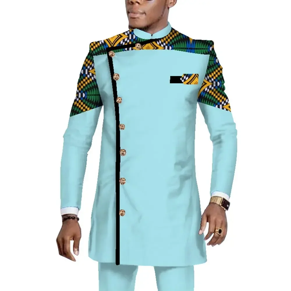 New African Suits Men Dashiki Outfits Long Sleeve Shirt Suit Ankara Pants Plus Size 2 Pieces Set African Men Clothes WYN1065