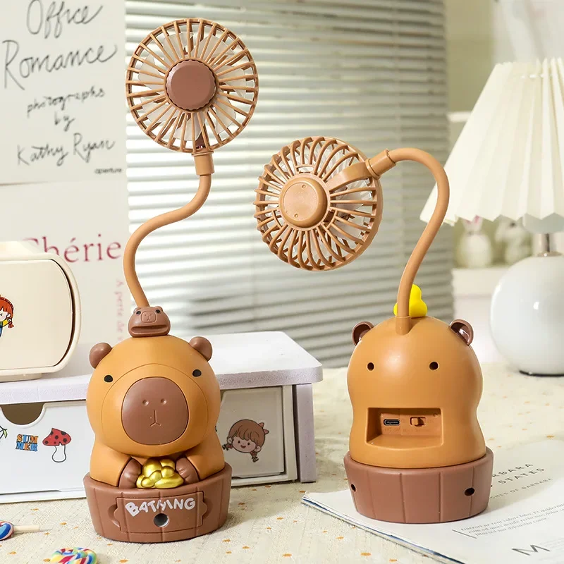 Kawaii كابيبارا شحن مروحة براية أقلام قابلة للطي لينة لطيف الكرتون USB سطح المكتب مروحة الأطفال هدية عيد اللوازم المدرسية