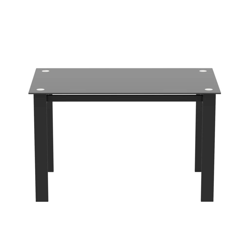 Modern Tempered Glass Black Dining Table, Simple Rectangular Metal Table Legs Living Room Kitchen Table