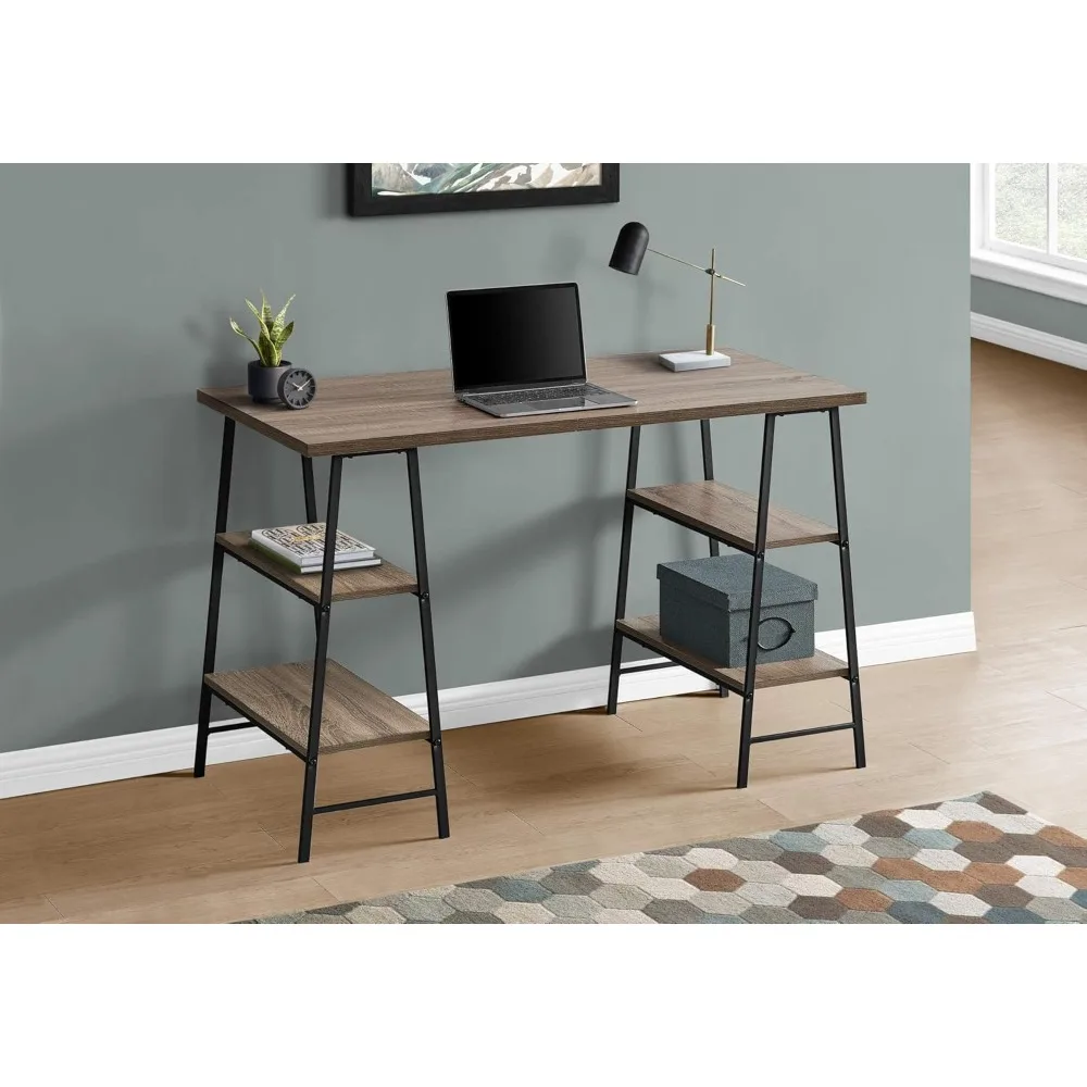 

Computer desk, home office, laptop, storage rack, 48 L, work, metal, laminated board, brown, black
